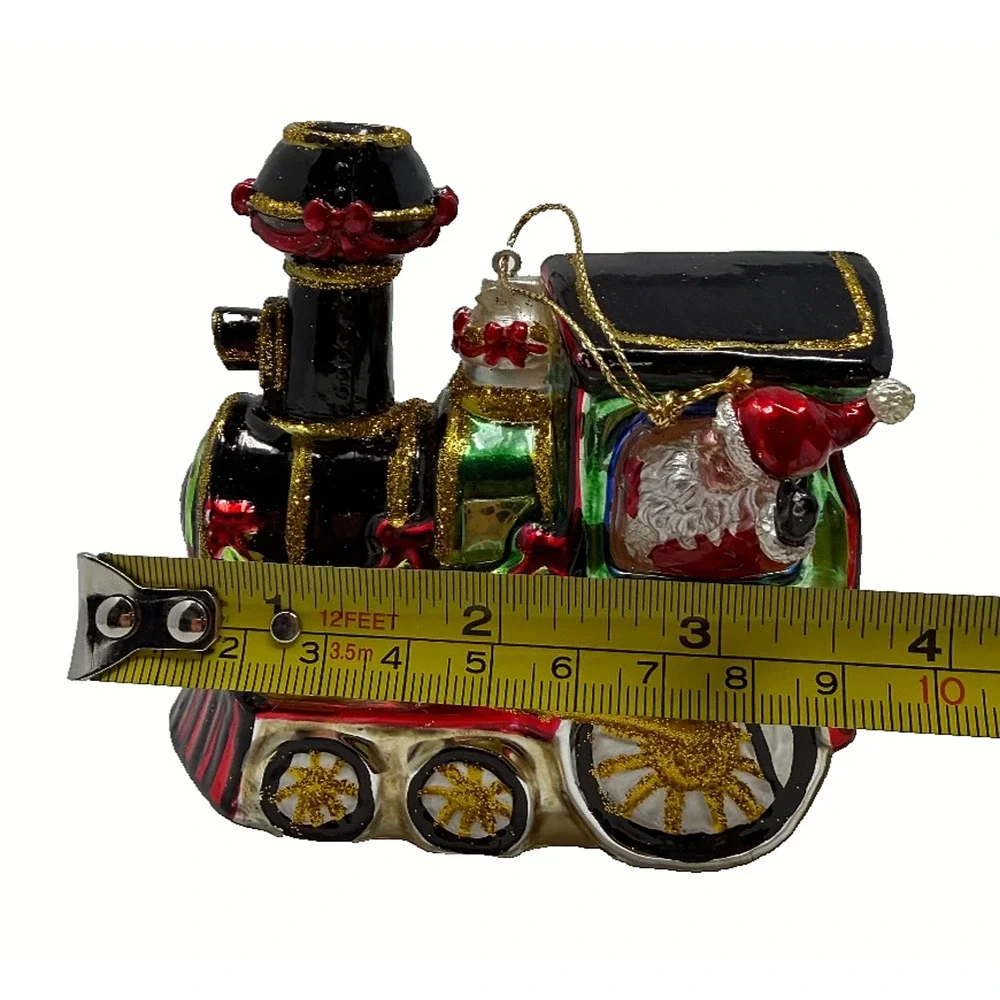 Hand Blown Glass Santa Train Christmas Ornament Holiday Decor 3.75x4